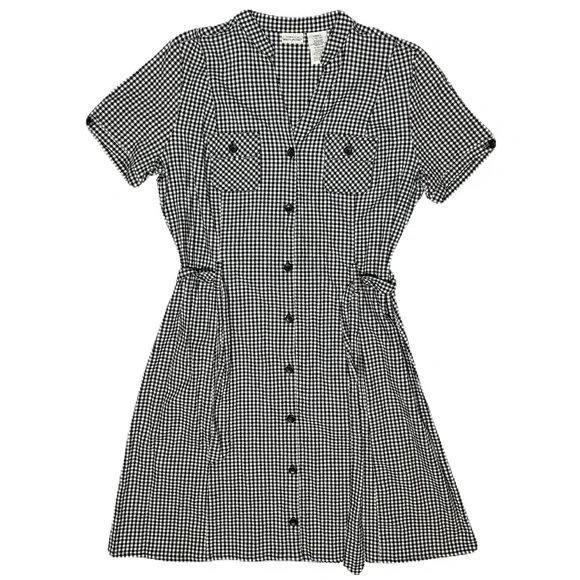 White Stag Gingham Plaid Seersucker Button Shirt Dress Tie Waist Cottage Country - Picture 3 of 15